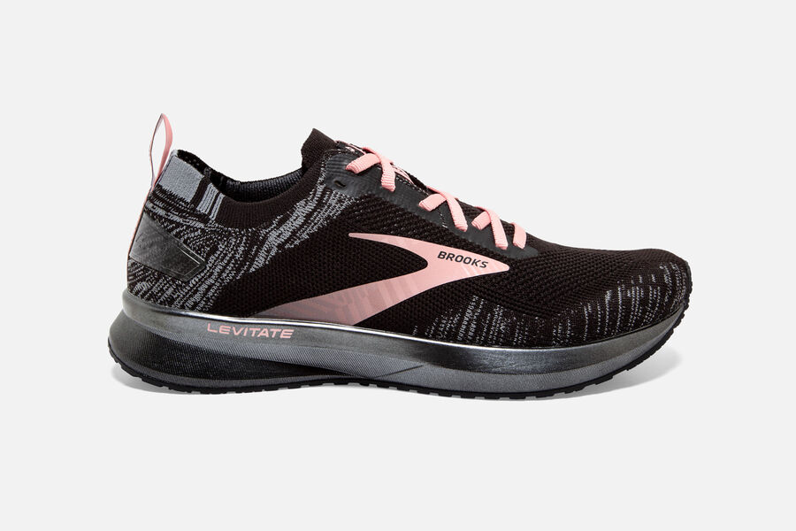 Brooks Levitate 4 Womens UK - Road Running Shoes - Black/Grey/Coral 041-EXCGOA